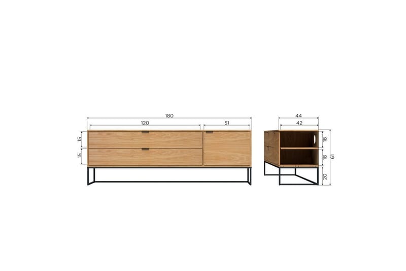 Silas TV-bänk 180 cm med Förvaring i Trä med Metallunderrede - Beige - Möbler - Vardagsrum - Tv-möbler & mediamöbler - Tv-bänkar
