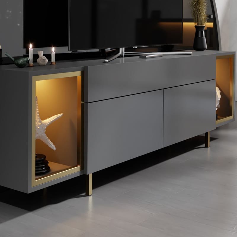 Sosan TV-bänk 180x55x32 cm - Antracit/Guld - Möbler - Vardagsrum - Tv-möbler & mediamöbler - Tv-bänkar