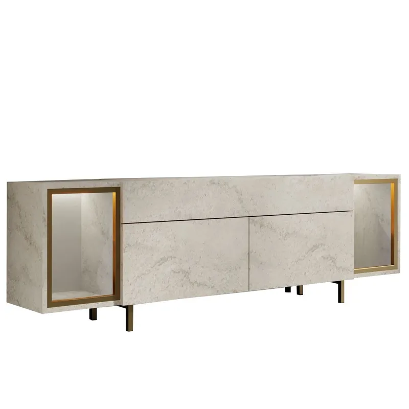 Sosan TV-bänk 180x55x32 cm, Travertin/guld