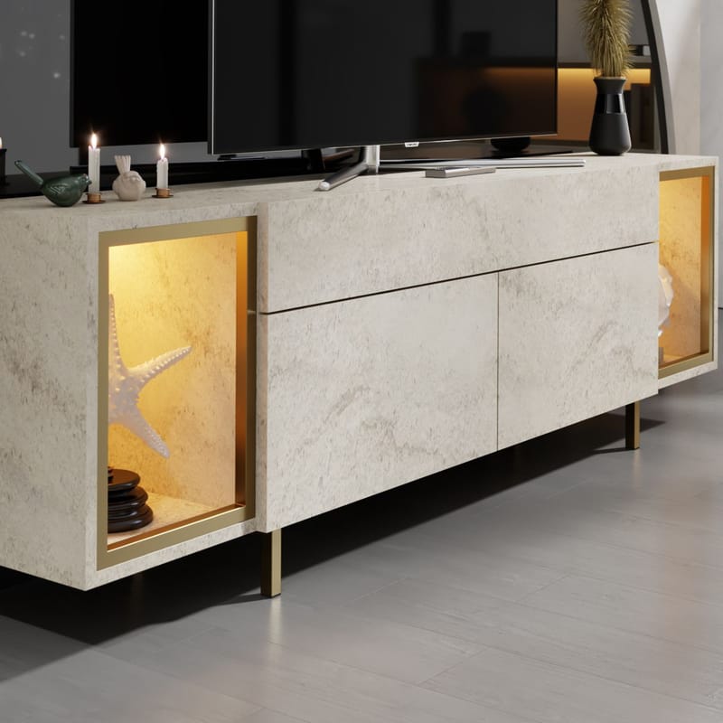 Sosan TV-bänk 180x55x32 cm - Travertin/guld - Möbler - Vardagsrum - Tv-möbler & mediamöbler - Tv-bänkar