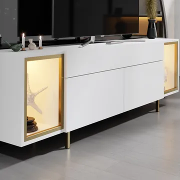 Sosan TV-bänk 180x55x32 cm - Vit och guld - Möbler - Vardagsrum - Tv-möbler & mediamöbler - Tv-bänkar