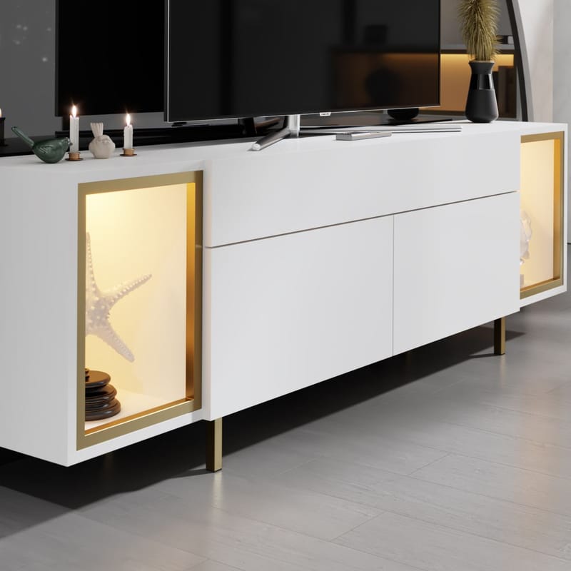 Sosan TV-bänk 180x55x32 cm - Vit och guld - Möbler - Vardagsrum - Tv-möbler & mediamöbler - Tv-bänkar