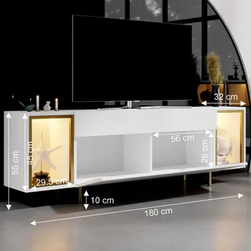 Sosan TV-bänk 180x55x32 cm - Vit och guld - Möbler - Vardagsrum - Tv-möbler & mediamöbler - Tv-bänkar