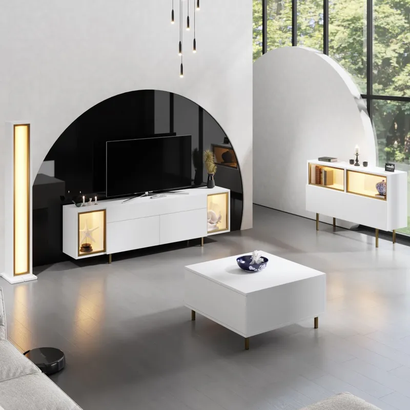 Sosan TV-bänk 180x55x32 cm - Vit/guld - Möbler - Vardagsrum - Tv-möbler & mediamöbler - Tv-bänkar