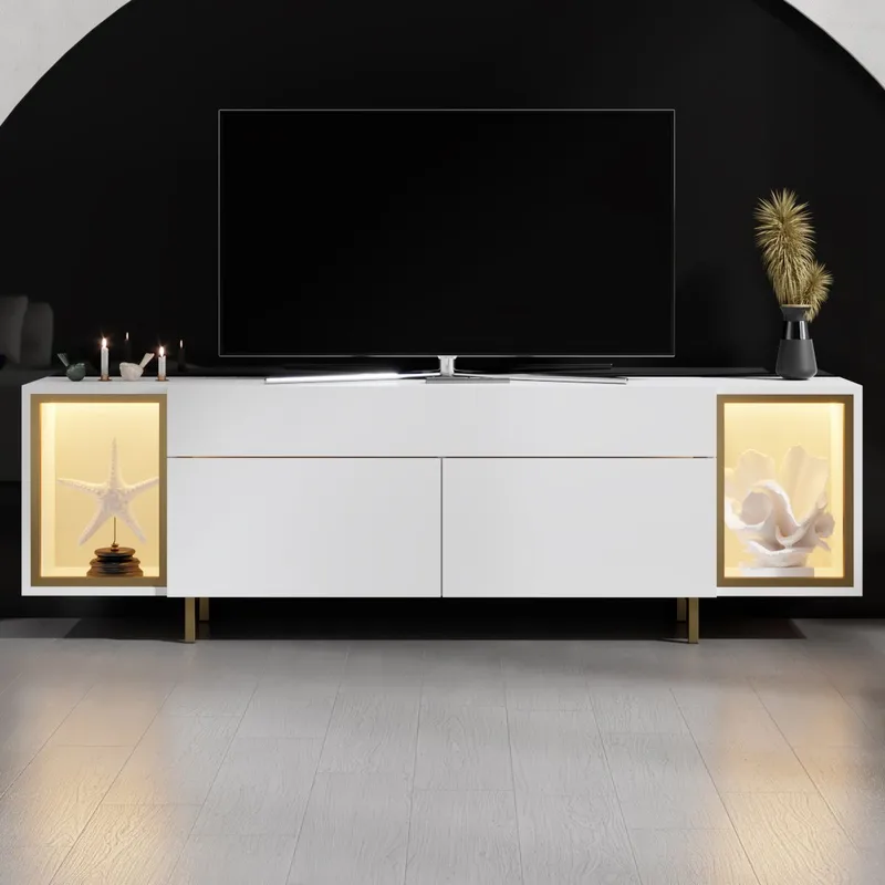 Sosan TV-bänk 180x55x32 cm - Vit/guld - Möbler - Vardagsrum - Tv-möbler & mediamöbler - Tv-bänkar