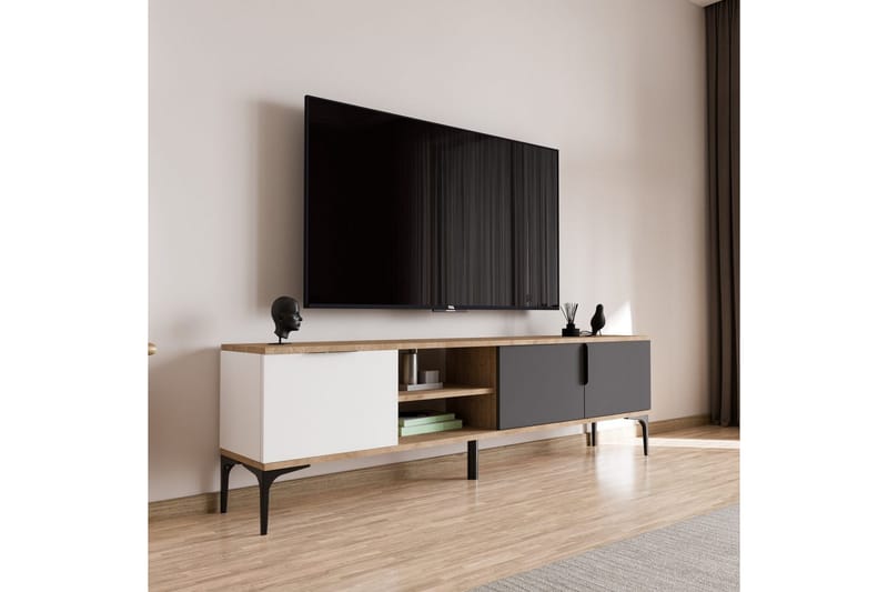 Tarz Tv-bänk 180 cm - Mediumfärgat trä/Vit/Antracit - Möbler - Vardagsrum - Tv-möbler & mediamöbler - Tv-bänkar