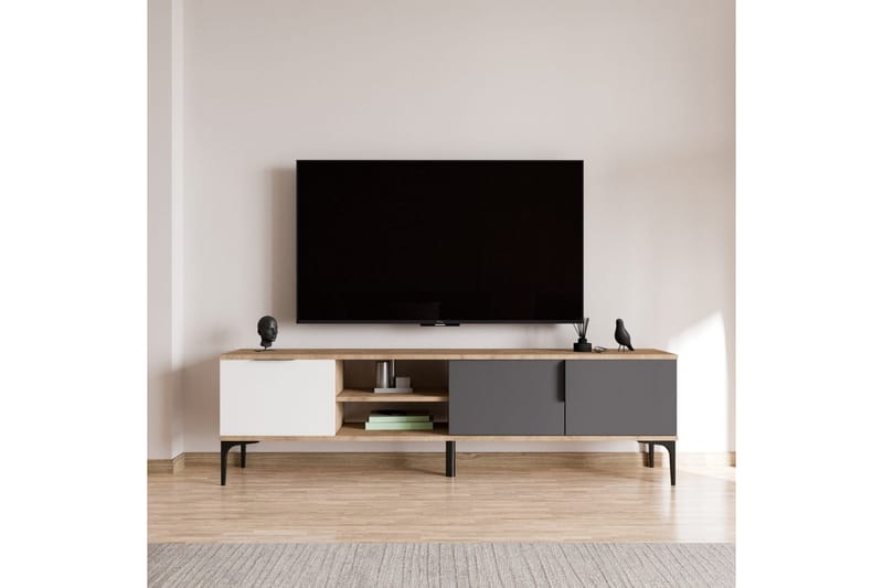 Tarz Tv-bänk 180 cm - Mediumfärgat trä/Vit/Antracit - Möbler - Vardagsrum - Tv-möbler & mediamöbler - Tv-bänkar