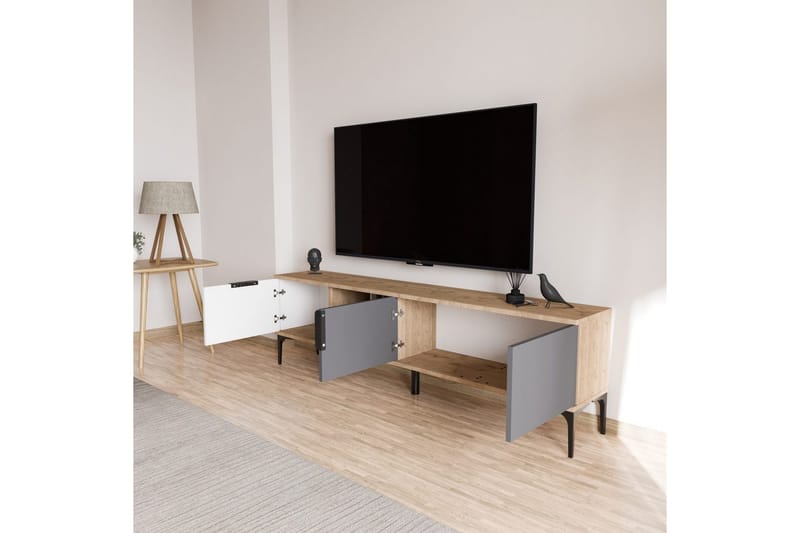 Tarz Tv-bänk 180 cm - Mediumfärgat trä/Vit/Antracit - Möbler - Vardagsrum - Tv-möbler & mediamöbler - Tv-bänkar
