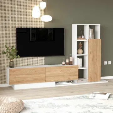 Tavren TV-bänk 201,2x123,6x29,5 cm - Naturlig och vit - Möbler - Vardagsrum - Tv-möbler & mediamöbler - Tv-bänkar