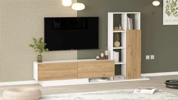 Tavren TV-bänk 201,2x123,6x29,5 cm - Naturlig och vit - Möbler - Vardagsrum - Tv-möbler & mediamöbler - Tv-bänkar