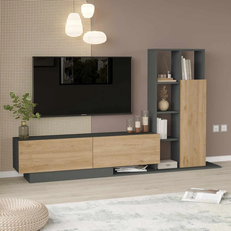 Tavren TV-bänk 201,2x123,6x29,5 cm - Naturlig/Antracit - Möbler - Vardagsrum - Tv-möbler & mediamöbler - Tv-skåp