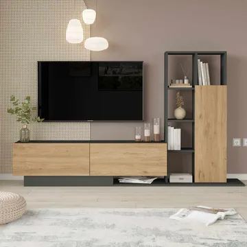 Tavren TV-bänk 201,2x123,6x29,5 cm - Naturlig/Antracit - Möbler - Vardagsrum - Tv-möbler & mediamöbler - Tv-skåp