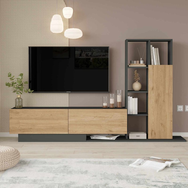 Tavren TV-bänk 201,2x123,6x29,5 cm - Naturlig/Antracit - Möbler - Vardagsrum - Tv-möbler & mediamöbler - Tv-skåp