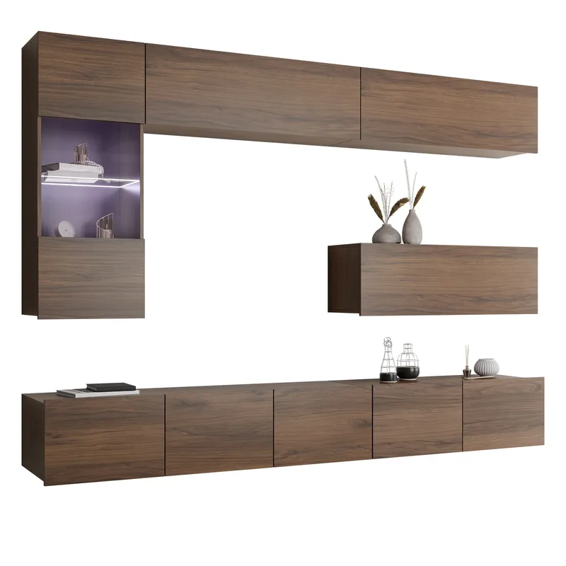 Tessan Tv väggenhet med LED-belysning, brun