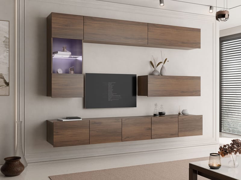 Tessan Tv väggenhet med LED-belysning - brun - Möbler - Vardagsrum - Tv-möbler & mediamöbler - Tv-möbelset