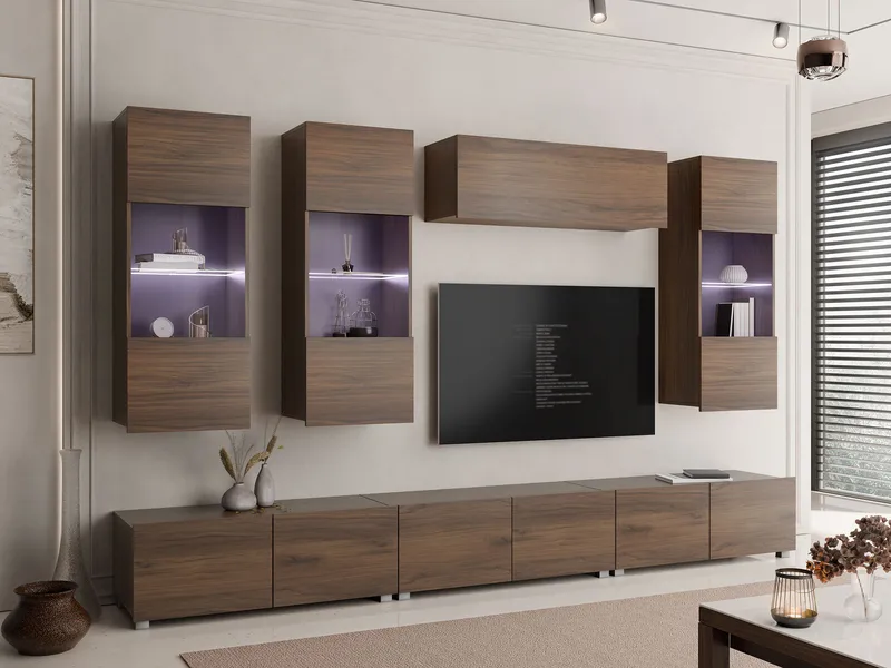 Tessan Tv väggenhet med LED-belysning - brun - Möbler - Vardagsrum - Tv-möbler & mediamöbler - Tv-möbelset