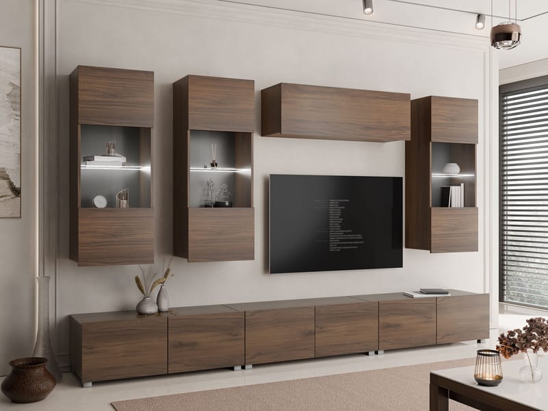 Tessan Tv väggenhet med LED-belysning - brun - Möbler - Vardagsrum - Tv-möbler & mediamöbler - Tv-möbelset