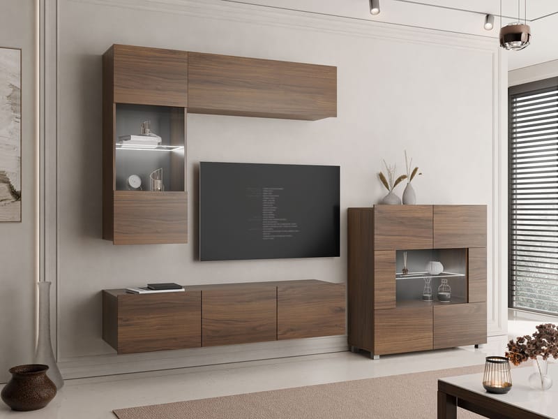 Tessan Tv väggenhet med LED-belysning - brun - Möbler - Vardagsrum - Tv-möbler & mediamöbler - Tv-möbelset