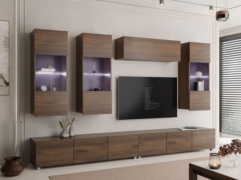 Tessan Tv väggenhet med LED-belysning - brun - Möbler - Vardagsrum - Tv-möbler & mediamöbler - Tv-möbelset