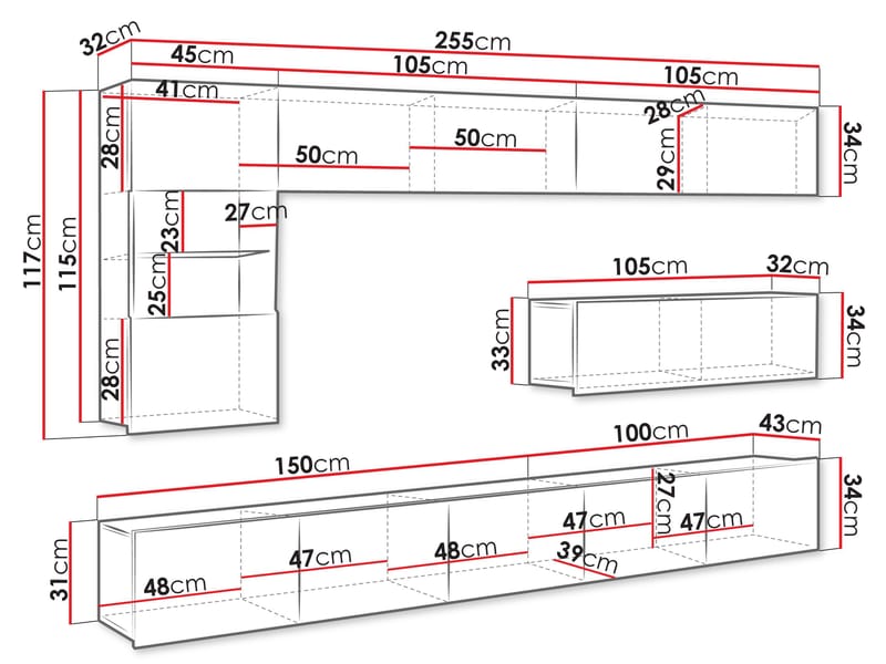 Tessan Tv väggenhet med LED-belysning - brun - Möbler - Vardagsrum - Tv-möbler & mediamöbler - Tv-möbelset