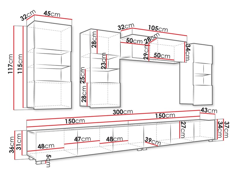 Tessan Tv väggenhet med LED-belysning - brun - Möbler - Vardagsrum - Tv-möbler & mediamöbler - Tv-möbelset