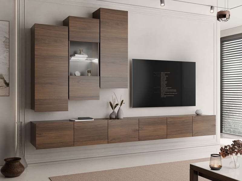 Tessan Tv väggenhet med LED-belysning - brun - Möbler - Vardagsrum - Tv-möbler & mediamöbler - Tv-möbelset