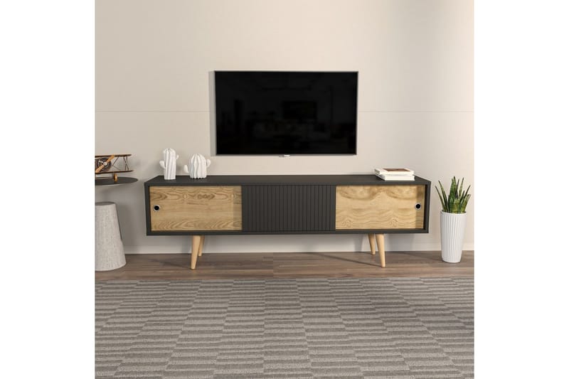 Ticoman Tv-bänk 160 cm - Mediumfärgat trä/Antracit - Möbler - Vardagsrum - Tv-möbler & mediamöbler - Tv-bänkar
