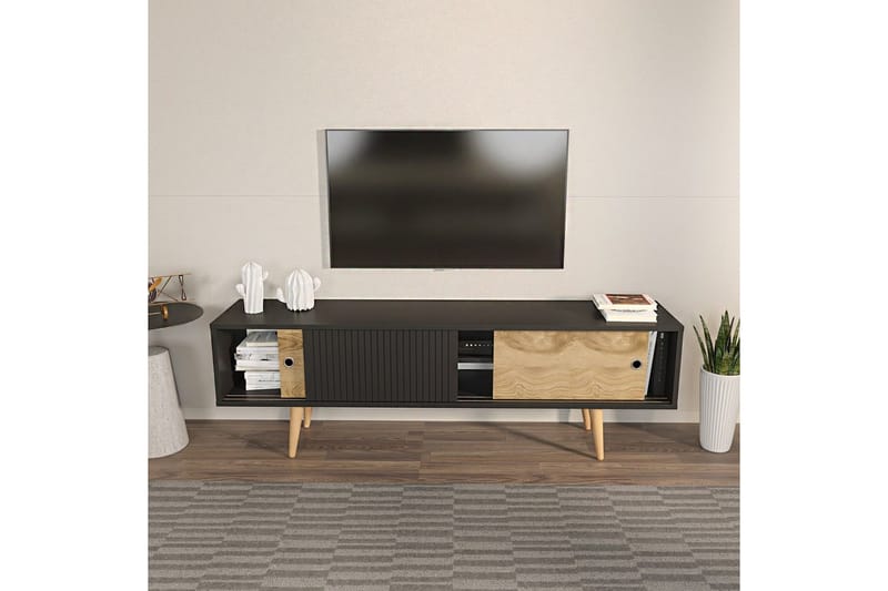 Ticoman Tv-bänk 160 cm - Mediumfärgat trä/Antracit - Möbler - Vardagsrum - Tv-möbler & mediamöbler - Tv-bänkar
