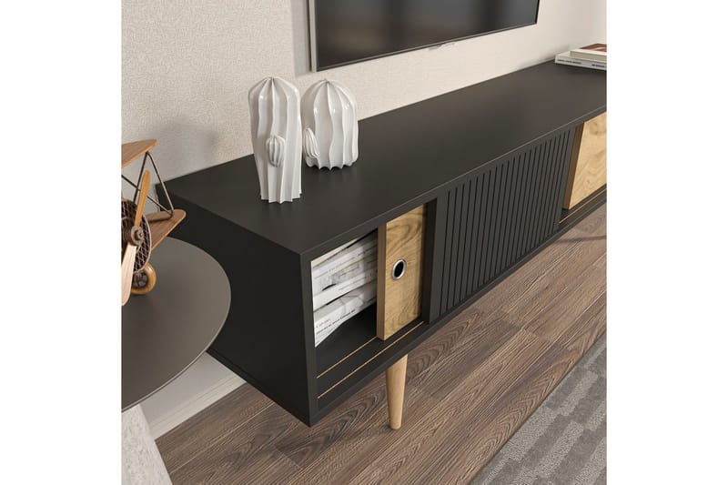 Ticoman Tv-bänk 160 cm - Mediumfärgat trä/Antracit - Möbler - Vardagsrum - Tv-möbler & mediamöbler - Tv-bänkar