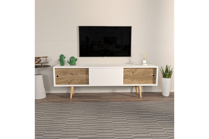 Ticoman Tv-bänk 160 cm - Mediumfärgat trä/Vit - Möbler - Vardagsrum - Tv-möbler & mediamöbler - Tv-bänkar