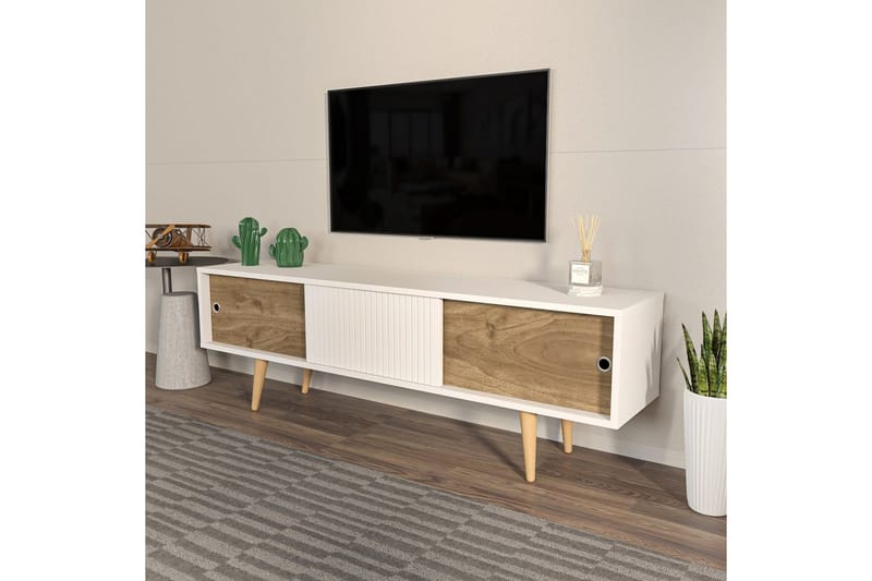 Ticoman Tv-bänk 160 cm - Mediumfärgat trä/Vit - Möbler - Vardagsrum - Tv-möbler & mediamöbler - Tv-bänkar