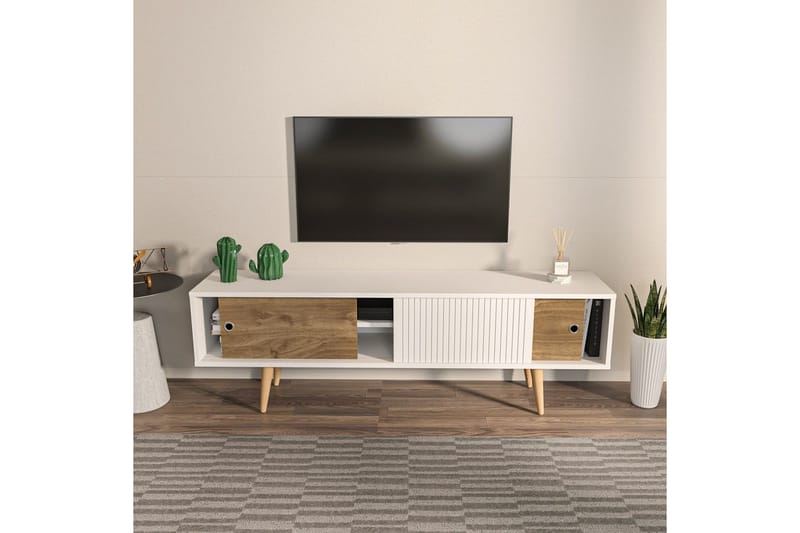 Ticoman Tv-bänk 160 cm - Mediumfärgat trä/Vit - Möbler - Vardagsrum - Tv-möbler & mediamöbler - Tv-bänkar