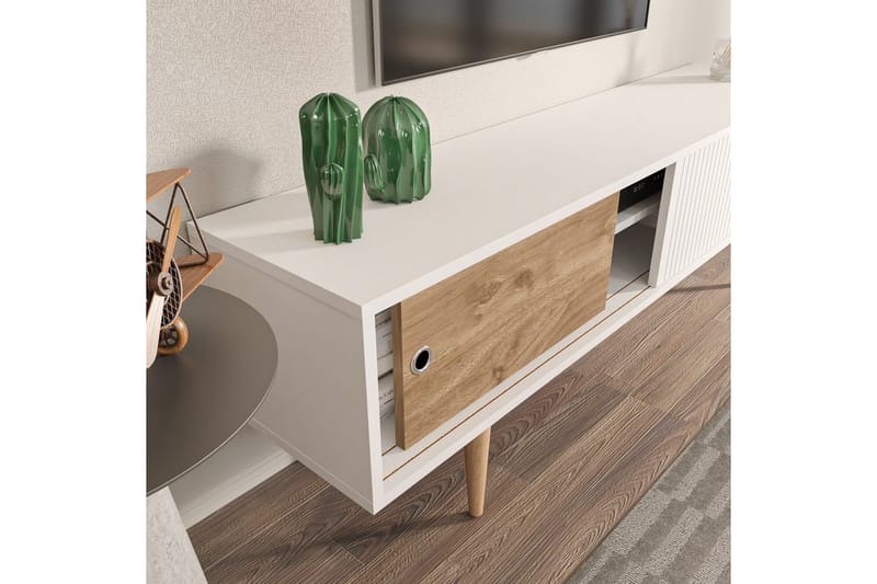 Ticoman Tv-bänk 160 cm - Mediumfärgat trä/Vit - Möbler - Vardagsrum - Tv-möbler & mediamöbler - Tv-bänkar