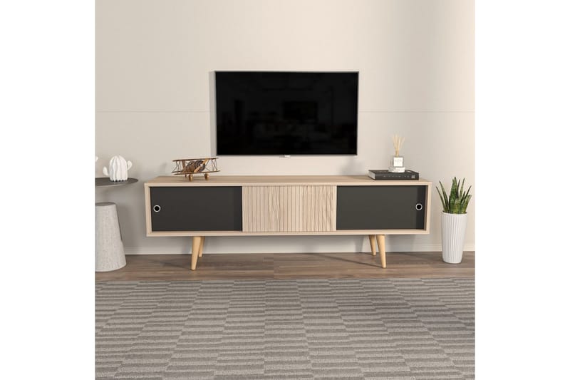 Ticoman Tv-bänk 160 cm - Svart/Mediumfärgat trä - Möbler - Vardagsrum - Tv-möbler & mediamöbler - Tv-bänkar