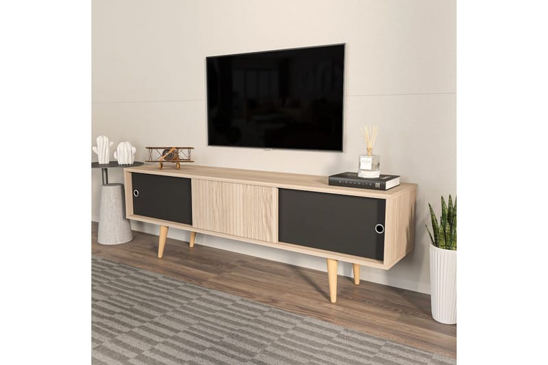 Ticoman Tv-bänk 160 cm - Svart/Mediumfärgat trä - Möbler - Vardagsrum - Tv-möbler & mediamöbler - Tv-bänkar