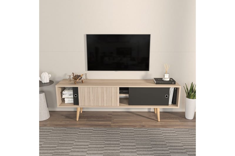 Ticoman Tv-bänk 160 cm - Svart/Mediumfärgat trä - Möbler - Vardagsrum - Tv-möbler & mediamöbler - Tv-bänkar