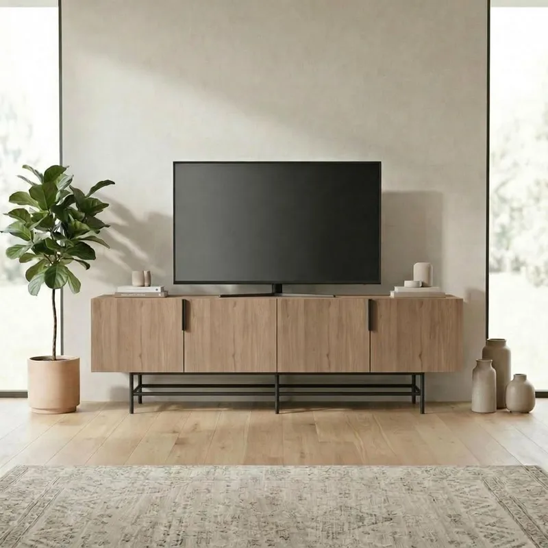 Truvia TV-bänk 200x55x35 cm - naturfärgad ek och svart - Möbler - Vardagsrum - Tv-möbler & mediamöbler - Tv-bänkar
