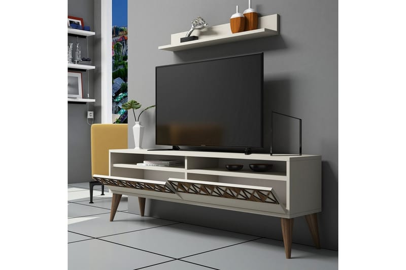 TUERO Vardagsrumsset 150 cm Vit - Vit/Brun - Tv-möbelset