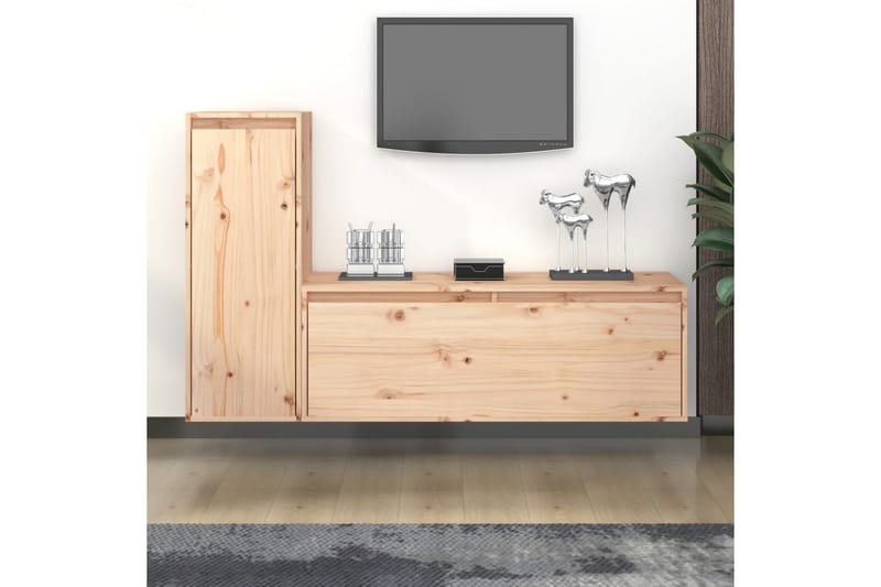 Tv-bänk 2 st massiv furu - Brun - Möbler - Vardagsrum - Tv-möbler & mediamöbler - Tv-bänkar