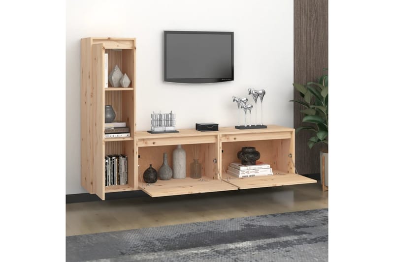 Tv-bänk 3 st massiv furu - Brun - Möbler - Vardagsrum - Tv-möbler & mediamöbler - Tv-bänkar