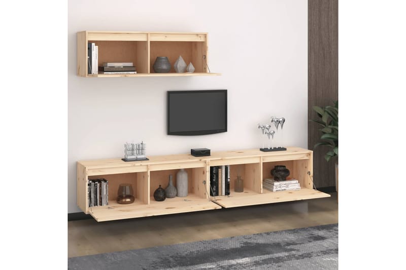 Tv-bänk 3 st massiv furu - Brun - Möbler - Vardagsrum - Tv-möbler & mediamöbler - Tv-bänkar