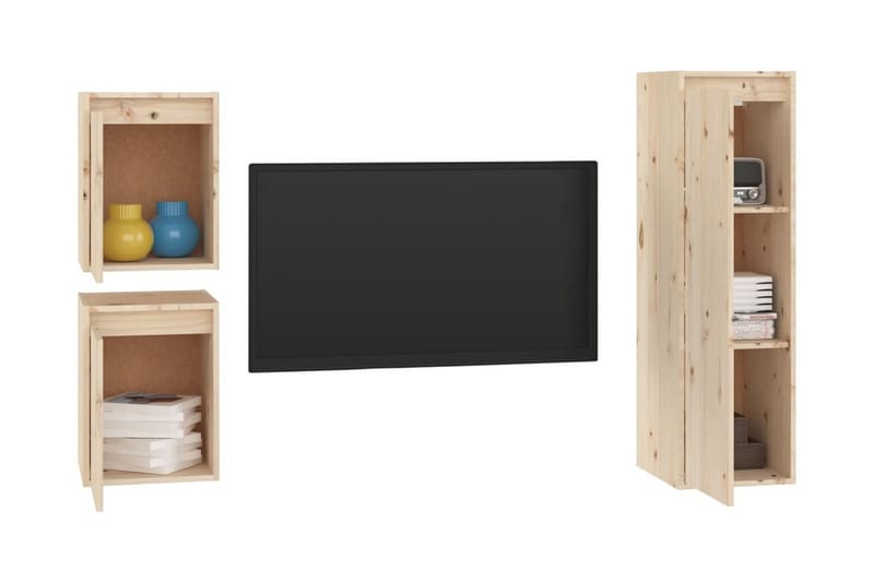 Tv-bänk 3 st massiv furu - Brun - Möbler - Vardagsrum - Tv-möbler & mediamöbler - Tv-bänkar