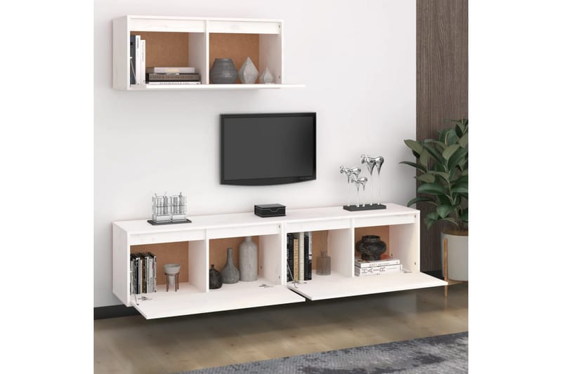 Tv-bänk 3 st vit massiv furu - Vit - Möbler - Vardagsrum - Tv-möbler & mediamöbler - Tv-bänkar