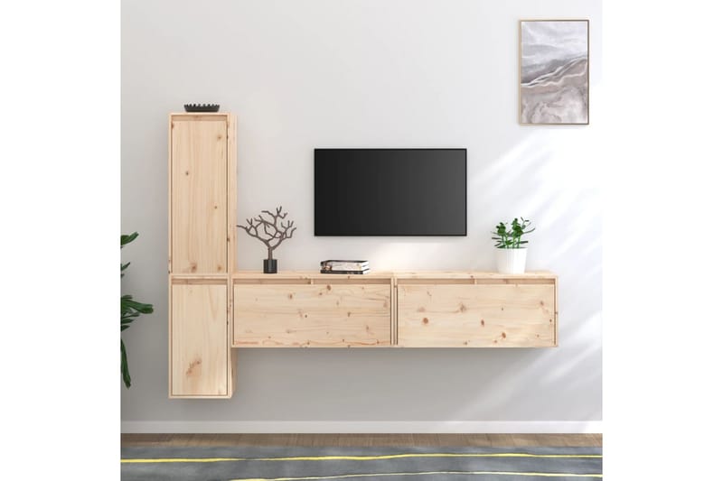TV-bänk 4 delar massiv furu - Brun - Möbler - Vardagsrum - Tv-möbler & mediamöbler - Tv-bänkar