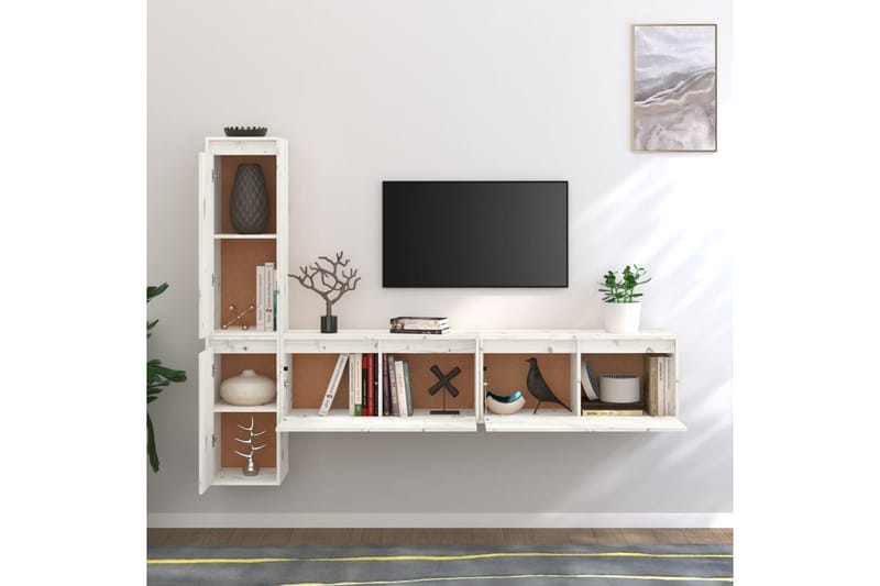 Tv-bänk 4 delar vit massiv furu - Vit - Möbler - Vardagsrum - Tv-möbler & mediamöbler - Tv-bänkar