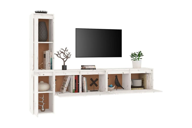 Tv-bänk 4 delar vit massiv furu - Vit - Möbler - Vardagsrum - Tv-möbler & mediamöbler - Tv-bänkar