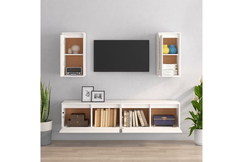 Tv-bänk 4 st vit massiv furu - Vit - Möbler - Vardagsrum - Tv-möbler & mediamöbler - Tv-bänkar
