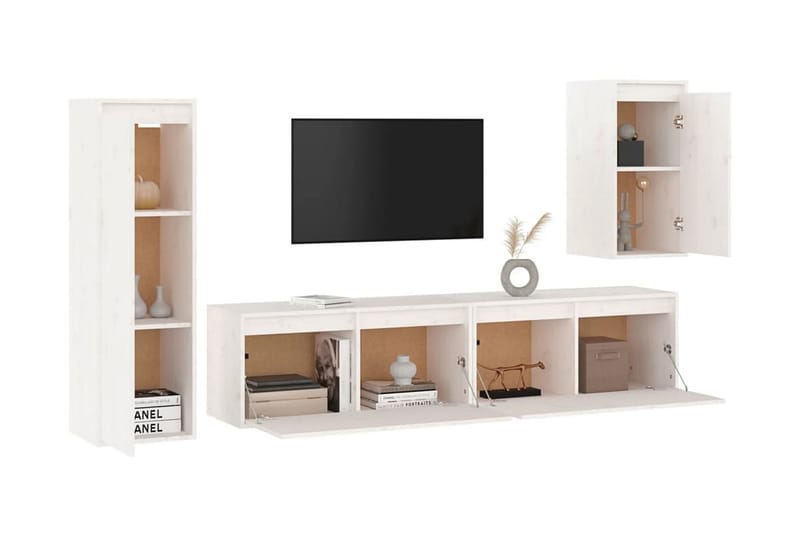 Tv-bänk 4 st vit massiv furu - Vit - Möbler - Vardagsrum - Tv-möbler & mediamöbler - Tv-bänkar