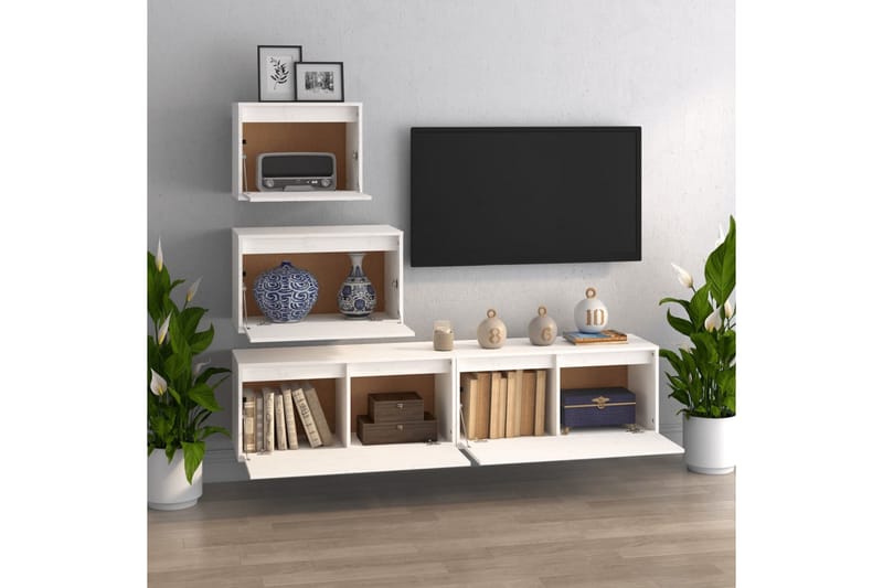 Tv-bänk 4 st vit massiv furu - Vit - Möbler - Vardagsrum - Tv-möbler & mediamöbler - Tv-bänkar