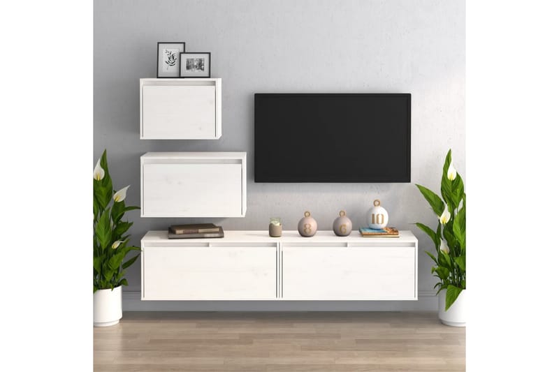 Tv-bänk 4 st vit massiv furu - Vit - Möbler - Vardagsrum - Tv-möbler & mediamöbler - Tv-bänkar